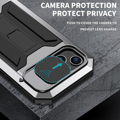 For iPhone 15 Plus R-JUST Sliding Camera Life Waterproof Holder Phone Case(Silver) - iPhone 15 Plus Cases by R-JUST | Online Shopping South Africa | PMC Jewellery