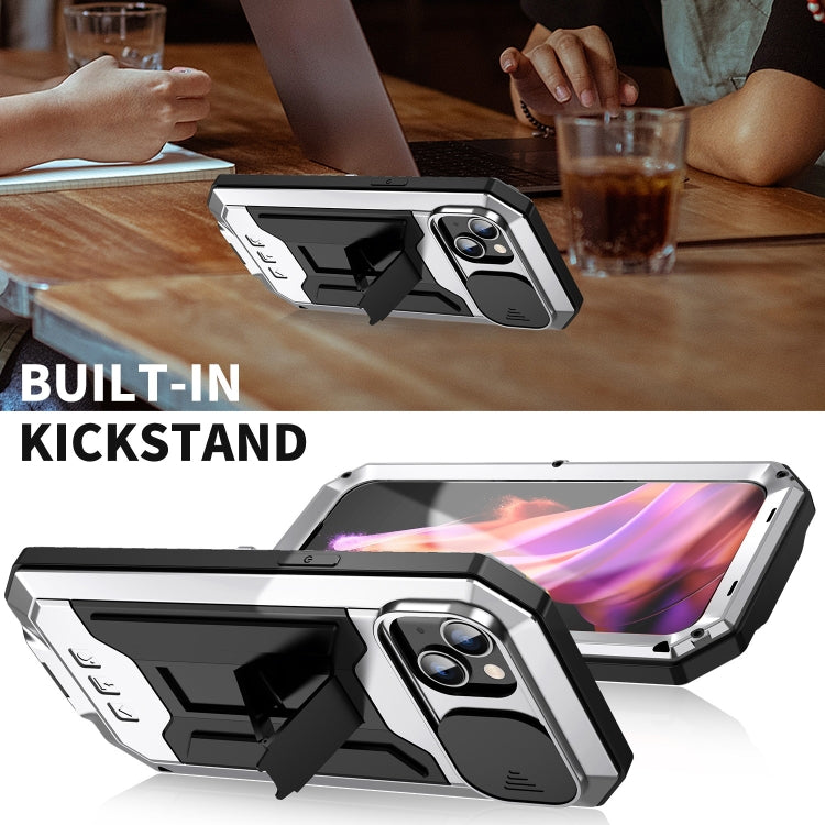 For iPhone 15 R-JUST Sliding Camera IP54 Life Waterproof Holder Phone Case(Silver) - iPhone 15 Cases by R-JUST | Online Shopping South Africa | PMC TechLife | Buy Now Pay Later Mobicred