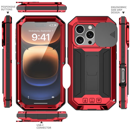 For iPhone 16 Pro R-JUST Sliding Camera IP54 Life Waterproof Holder Phone Case(Red) - iPhone 16 Pro Cases by R-JUST | Online Shopping South Africa | PMC Jewellery | Buy Now Pay Later Mobicred