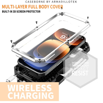 For iPhone 16 Pro R-JUST Sliding Camera IP54 Life Waterproof Holder Phone Case(Silver) - iPhone 16 Pro Cases by R-JUST | Online Shopping South Africa | PMC Jewellery | Buy Now Pay Later Mobicred