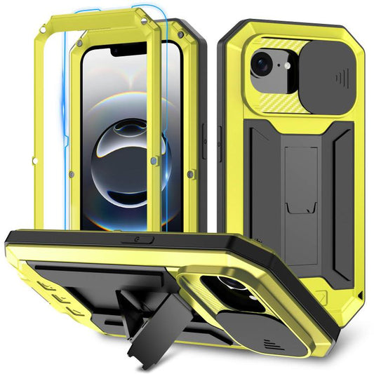 For iPhone 16e R-JUST Sliding Camera IP54 Life Waterproof Holder Phone Case(Yellow) - iPhone 16e Cases by R-JUST | Online Shopping South Africa | PMC Jewellery | Buy Now Pay Later Mobicred