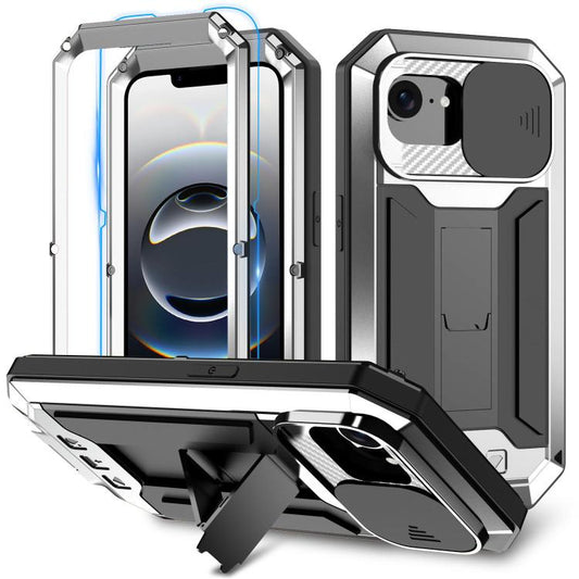 For iPhone 16e R-JUST Sliding Camera IP54 Life Waterproof Holder Phone Case(Silver) - iPhone 16e Cases by R-JUST | Online Shopping South Africa | PMC Jewellery | Buy Now Pay Later Mobicred