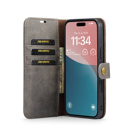 For iPhone 16 Plus DG.MING Crazy Horse Texture Detachable Magnetic Leather Phone Case(Grey) - iPhone 16 Plus Cases by DG.MING | Online Shopping South Africa | PMC Jewellery | Buy Now Pay Later Mobicred