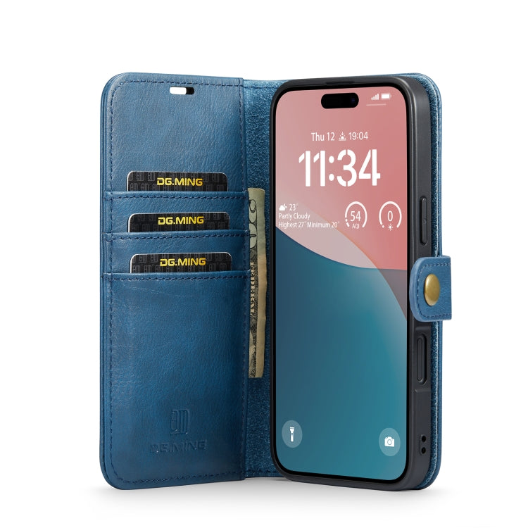 For iPhone 16 Plus DG.MING Crazy Horse Texture Detachable Magnetic Leather Phone Case(Blue) - iPhone 16 Plus Cases by DG.MING | Online Shopping South Africa | PMC Jewellery | Buy Now Pay Later Mobicred