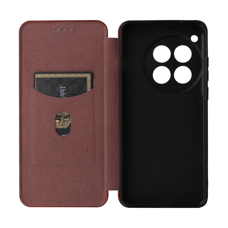 For OnePlus 12 Carbon Fiber Texture Flip Leather Phone Case(Brown) - OnePlus Cases by PMC TechLife | Online Shopping South Africa | PMC TechLife | Buy Now Pay Later Mobicred