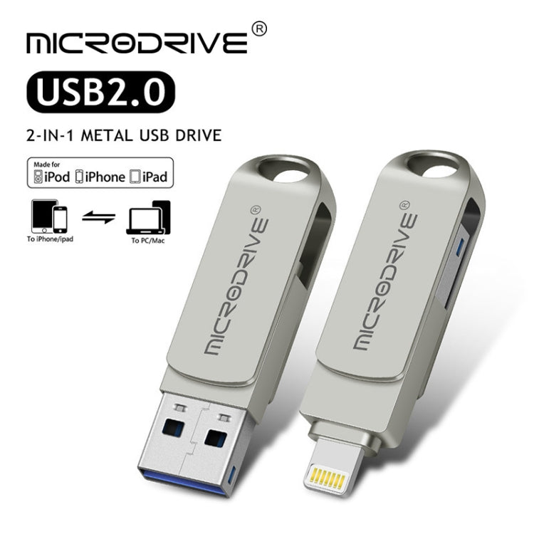 MicroDrive 2 In 1  8 Pin + USB 2.0 Portable Metal USB Flash Disk, Capacity:16GB(Silver) - USB Flash Drives by MICRODRIVE | Online Shopping South Africa | PMC Jewellery | Buy Now Pay Later Mobicred