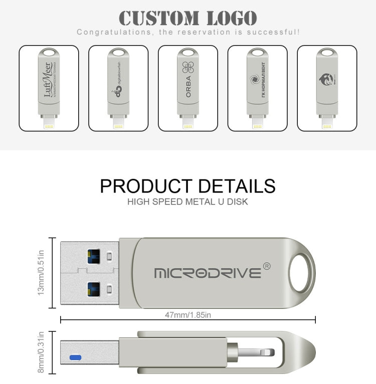 MicroDrive 2 In 1  8 Pin + USB 2.0 Portable Metal USB Flash Disk, Capacity:16GB(Silver) - free shipping - PMC Jewellery - Order now!
