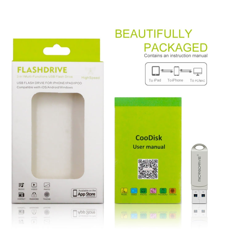 MicroDrive 2 In 1  8 Pin + USB 2.0 Portable Metal USB Flash Disk, Capacity:16GB(Silver) - free shipping - PMC Jewellery - Order now!