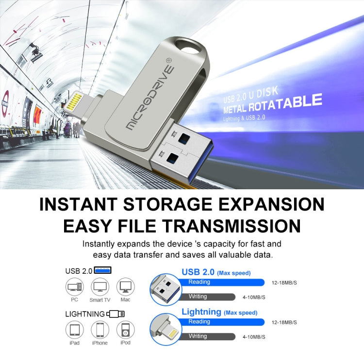 MicroDrive 2 In 1  8 Pin + USB 2.0 Portable Metal USB Flash Disk, Capacity:16GB(Silver) - free shipping - PMC Jewellery - Order now!