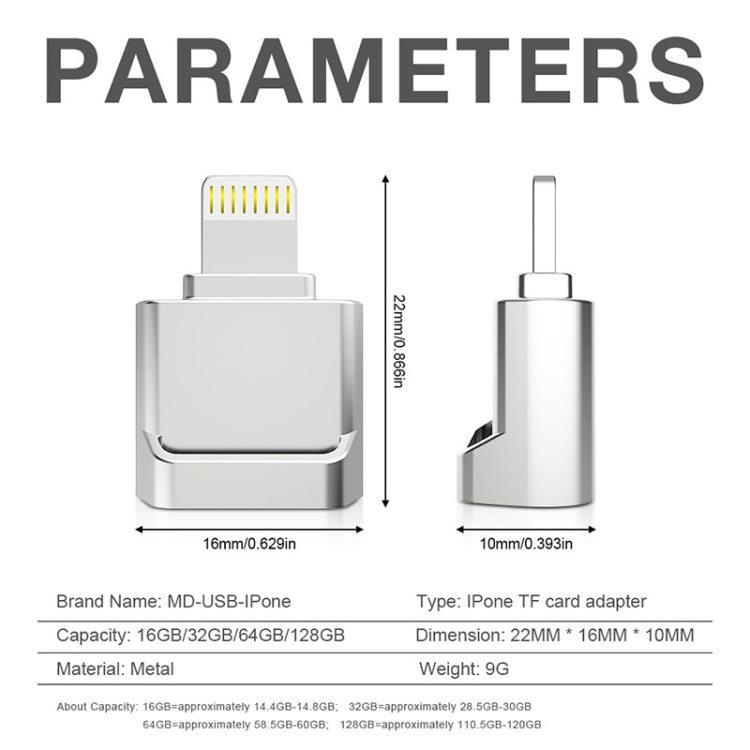 MicroDrive 8pin To TF Card Adapter Mini iPhone & iPad TF Card Reader, Capacity:128GB(Black) -  by MICRODRIVE | Online Shopping South Africa | PMC Jewellery | Buy Now Pay Later Mobicred