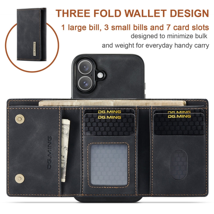 For iPhone 16 DG.MING M1 Series 3-Fold Multi Card Wallet Leather Phone Case(Black) - iPhone 16 Cases by DG.MING | Online Shopping South Africa | PMC Jewellery | Buy Now Pay Later Mobicred