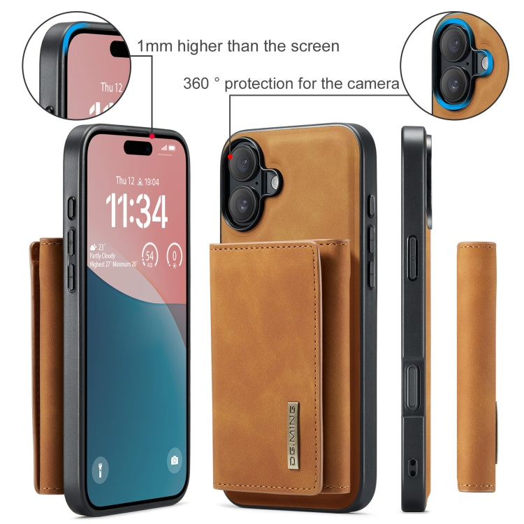 For iPhone 16 DG.MING M1 Series 3-Fold Multi Card Wallet Leather Phone Case(Brown) - iPhone 16 Cases by DG.MING | Online Shopping South Africa | PMC Jewellery | Buy Now Pay Later Mobicred