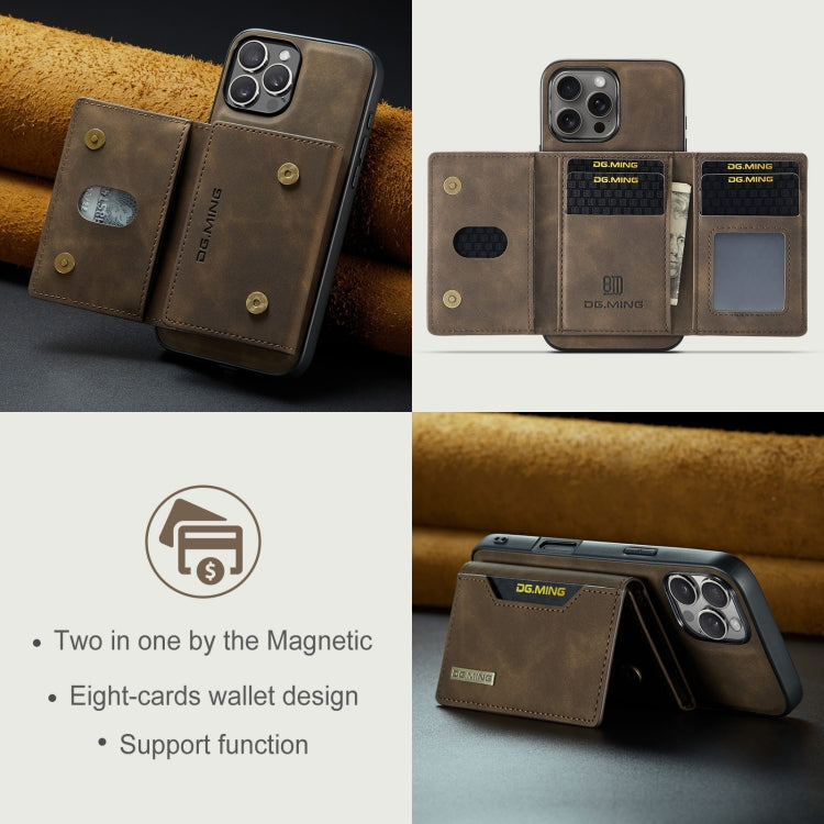 For iPhone 16 Pro Max DG.MING M2 Series 3-Fold Card Bag Wallet Leather Phone Case(Coffee) - iPhone 16 Pro Max Cases by DG.MING | Online Shopping South Africa | PMC Jewellery | Buy Now Pay Later Mobicred