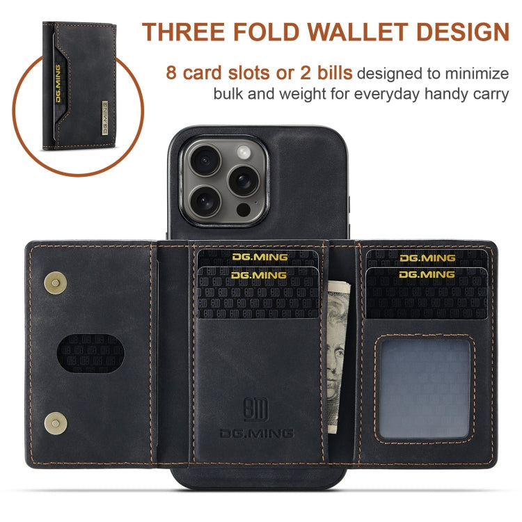 For iPhone 16 Pro DG.MING M2 Series 3-Fold Card Bag Wallet Leather Phone Case(Black) - iPhone 16 Pro Cases by DG.MING | Online Shopping South Africa | PMC Jewellery | Buy Now Pay Later Mobicred