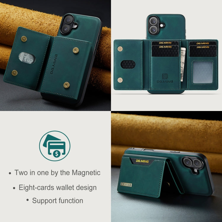 For iPhone 16 Plus DG.MING M2 Series 3-Fold Card Bag Wallet Leather Phone Case(Green) - iPhone 16 Plus Cases by DG.MING | Online Shopping South Africa | PMC Jewellery | Buy Now Pay Later Mobicred