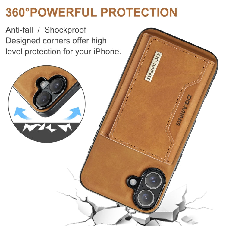 For iPhone 16 DG.MING M2 Series 3-Fold Card Bag Wallet Leather Phone Case(Brown) - iPhone 16 Cases by DG.MING | Online Shopping South Africa | PMC Jewellery | Buy Now Pay Later Mobicred