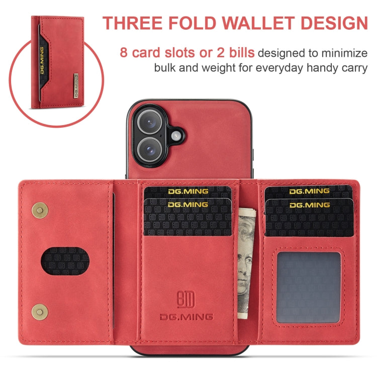 For iPhone 16 DG.MING M2 Series 3-Fold Card Bag Wallet Leather Phone Case(Red) - iPhone 16 Cases by DG.MING | Online Shopping South Africa | PMC Jewellery | Buy Now Pay Later Mobicred