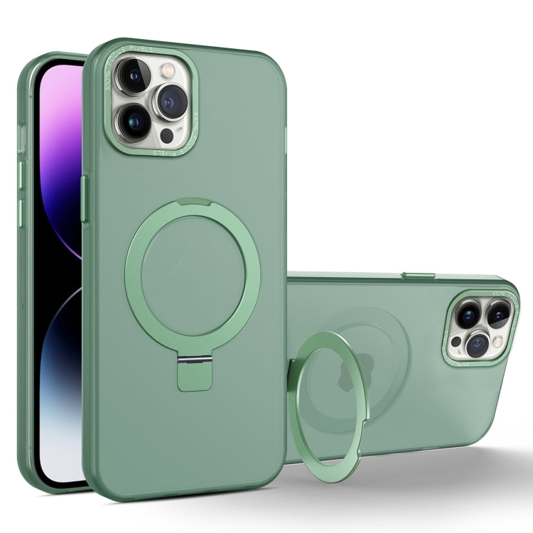 For iPhone 12 Pro Max MagSafe Metal Holder Frosted Translucent Phone Case(Green) - iPhone 12 Pro Max Cases by PMC Jewellery | Online Shopping South Africa | PMC Jewellery