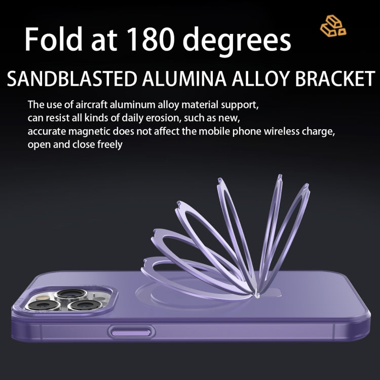 For iPhone 11 Pro MagSafe Metal Holder Frosted Translucent Phone Case(Dark Purple) - iPhone 11 Pro Max Cases by PMC Jewellery | Online Shopping South Africa | PMC Jewellery