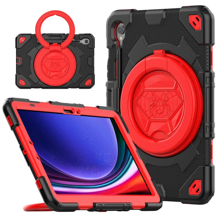 For Samsung Galaxy Tab S9 Spider Rotation Handle Silicone Hybrid PC Tablet Case(Black Red) - Galaxy Tab S9 Cases by PMC Jewellery | Online Shopping South Africa | PMC Jewellery | Buy Now Pay Later Mobicred