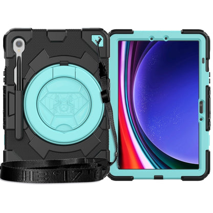 For Samsung Galaxy Tab S9 Spider Rotation Handle Silicone Hybrid PC Tablet Case(Black Light Blue) - Galaxy Tab S9 Cases by PMC Jewellery | Online Shopping South Africa | PMC Jewellery | Buy Now Pay Later Mobicred