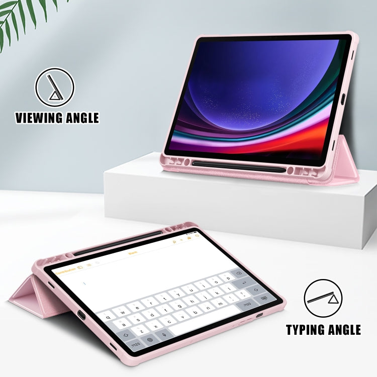 For Samsung Galaxy Tab S9 Acrylic 3-folding Smart Leather Tablet Case(Pink) - Galaxy Tab S9 Cases by PMC Jewellery | Online Shopping South Africa | PMC Jewellery | Buy Now Pay Later Mobicred