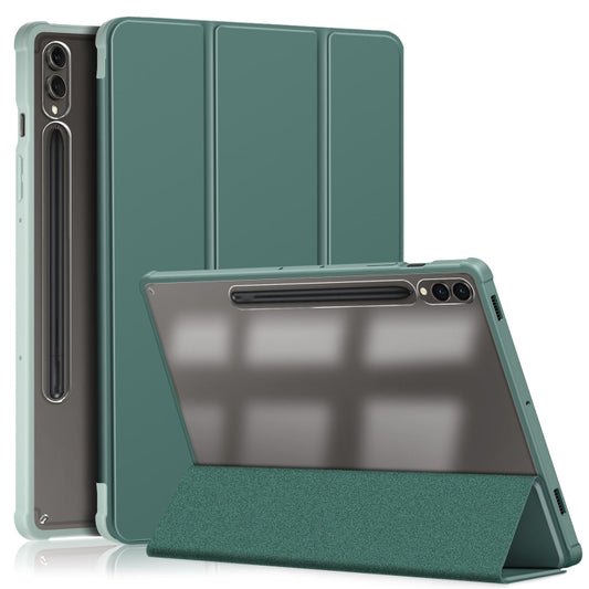 For Samsung Galaxy Tab S9+ Acrylic 3-folding Smart Leather Tablet Case(Deep Green) - Galaxy Tab S9+ Cases by PMC Jewellery | Online Shopping South Africa | PMC Jewellery | Buy Now Pay Later Mobicred