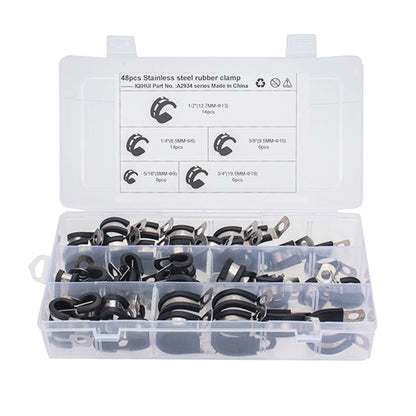 48 PCS Car Rubber Cushion Pipe Clamps Stainless Steel Clamps - Booster Cable & Clip by PMC Jewellery | Online Shopping South Africa | PMC Jewellery | Buy Now Pay Later Mobicred