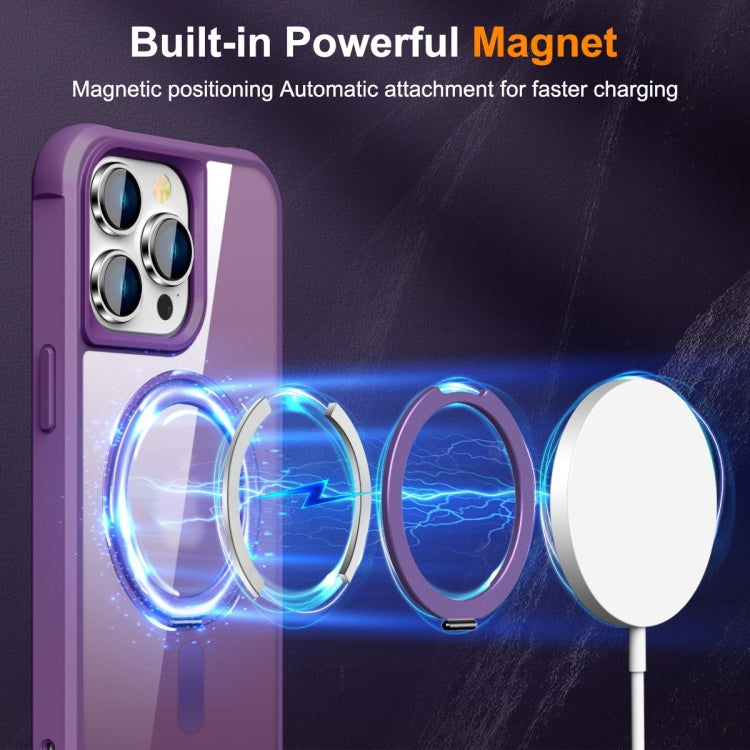 For iPhone 14 Pro MagSafe Magnetic Rotating Holder Phone Case(Purple) - iPhone 14 Pro Cases by PMC Jewellery | Online Shopping South Africa | PMC Jewellery