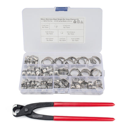 90 PCS Adjustable Single Ear Plus Stainless Steel Hydraulic Hose Clamps O-Clips Pipe Fuel Air with Ear Clamp Pincer Inside Diameter Range: 5.8-21mm - Booster Cable & Clip by PMC Jewellery | Online Shopping South Africa | PMC Jewellery | Buy Now Pay Later Mobicred