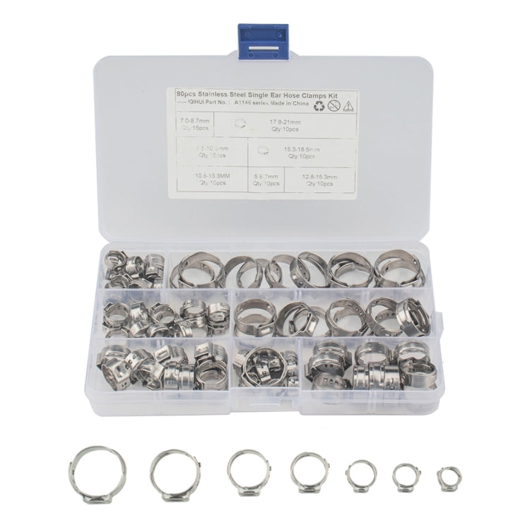 80 PCS Adjustable Single Ear Plus Stainless Steel Hydraulic Hose Clamps O-Clips Pipe Fuel Air with Ear Clamp Pincer Inside Diameter Range: 5.8-21mm - Booster Cable & Clip by PMC Jewellery | Online Shopping South Africa | PMC Jewellery | Buy Now Pay Later Mobicred