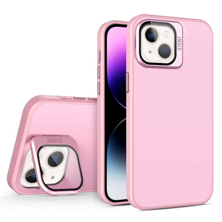 For iPhone 13 Skin Feel Lens Holder PC + TPU Phone Case(Pink) - iPhone 13 Cases by PMC Jewellery | Online Shopping South Africa | PMC Jewellery | Buy Now Pay Later Mobicred