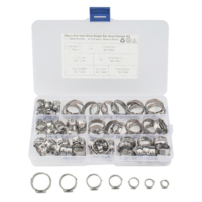 80 PCS Adjustable Single Ear Plus Stainless Steel Hydraulic Hose Clamps O-Clips Pipe Fuel Air Inside Diameter Range: 5.8-21mm - Booster Cable & Clip by PMC Jewellery | Online Shopping South Africa | PMC Jewellery | Buy Now Pay Later Mobicred