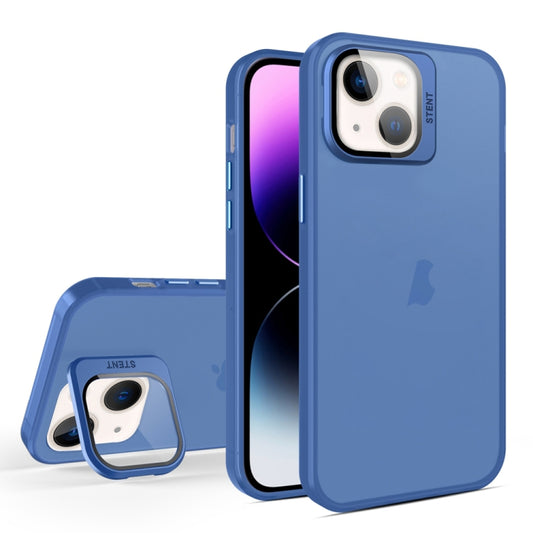 For iPhone 14 Skin Feel Lens Holder Translucent Phone Case(Royal Blue) - iPhone 14 Cases by PMC Jewellery | Online Shopping South Africa | PMC Jewellery