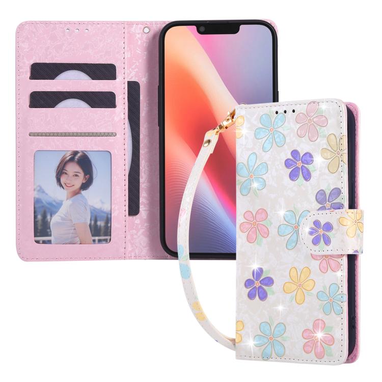 For iPhone 16e Bronzing Painting RFID Leather Case(Bloosoming Flower) - iPhone 16e Cases by PMC TechLife | Online Shopping South Africa | PMC TechLife | Buy Now Pay Later Mobicred