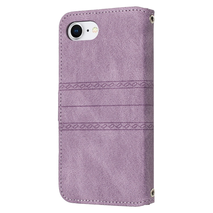 For iPhone SE 2024 Embossed Stripes Skin Feel Leather Phone Case(Light Purple) - More iPhone Cases by PMC Jewellery | Online Shopping South Africa | PMC Jewellery | Buy Now Pay Later Mobicred