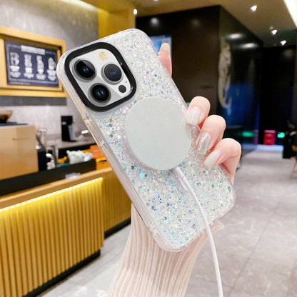 For iPhone 15 Pro Gold Armor MagSafe Glitter Epoxy Phone Case(White) - iPhone 15 Pro Cases by PMC Jewellery | Online Shopping South Africa | PMC Jewellery