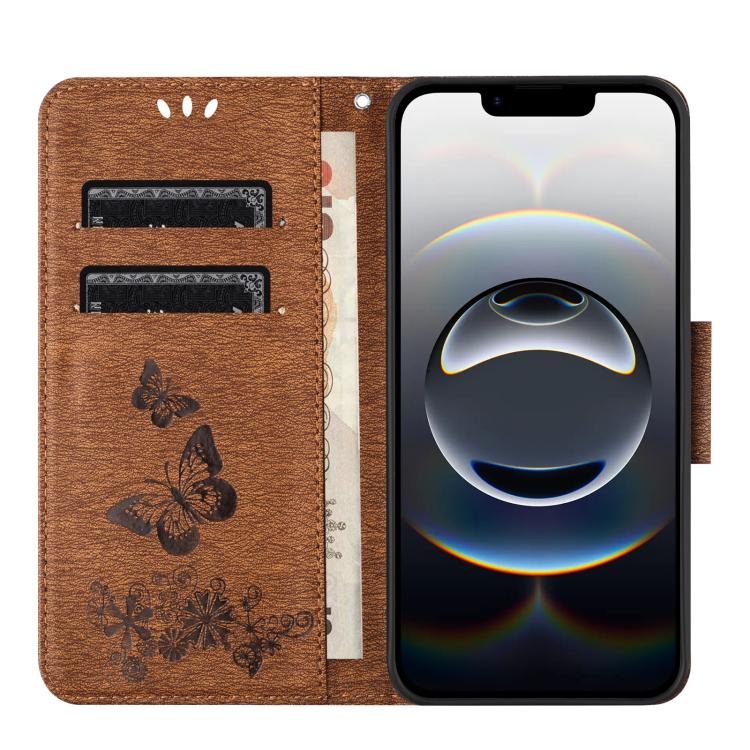 For iPhone 16e Butterfly Embossed Flip Leather Phone Case(Brown) - iPhone 16e Cases by PMC TechLife | Online Shopping South Africa | PMC TechLife | Buy Now Pay Later Mobicred