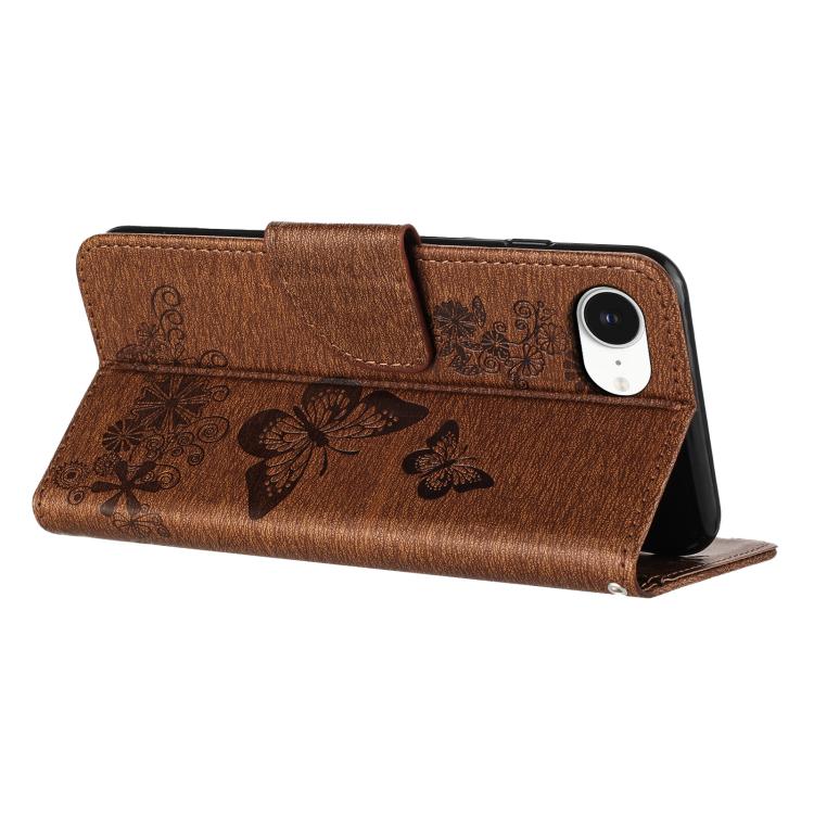For iPhone 16e Butterfly Embossed Flip Leather Phone Case(Brown) - iPhone 16e Cases by PMC TechLife | Online Shopping South Africa | PMC TechLife | Buy Now Pay Later Mobicred