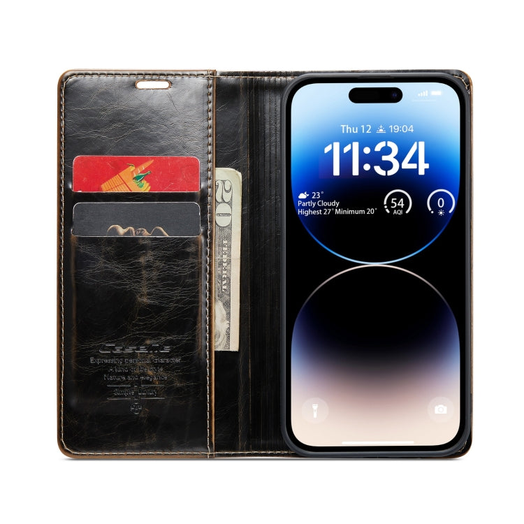 For iPhone 15 Pro CaseMe 003 Crazy Horse Texture Leather Phone Case(Coffee) - iPhone 15 Pro Cases by CaseMe | Online Shopping South Africa | PMC Jewellery | Buy Now Pay Later Mobicred