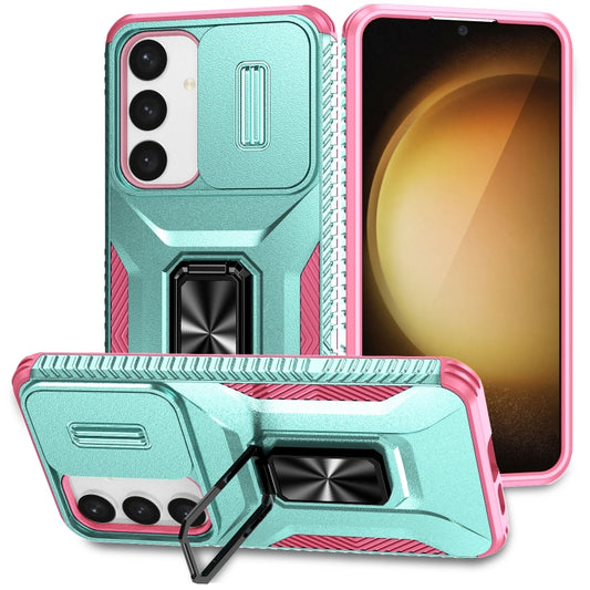 For Samsung Galaxy S24+ 5G / S25+ 5G Sliding Camshield Holder Phone Case(Grey Green + Pink) - Galaxy S24+ 5G Cases by PMC Jewellery | Online Shopping South Africa | PMC Jewellery | Buy Now Pay Later Mobicred