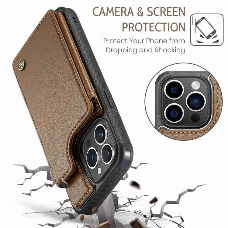 For iPhone 15 Pro CaseMe C22 Card Slots Holder RFID Anti-theft Phone Case(Brown) - iPhone 15 Pro Cases by CaseMe | Online Shopping South Africa | PMC Jewellery | Buy Now Pay Later Mobicred