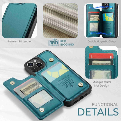 For iPhone 15 CaseMe C22 Card Slots Holder RFID Anti-theft Phone Case(Blue Green) - iPhone 15 Pro Cases by CaseMe | Online Shopping South Africa | PMC Jewellery | Buy Now Pay Later Mobicred