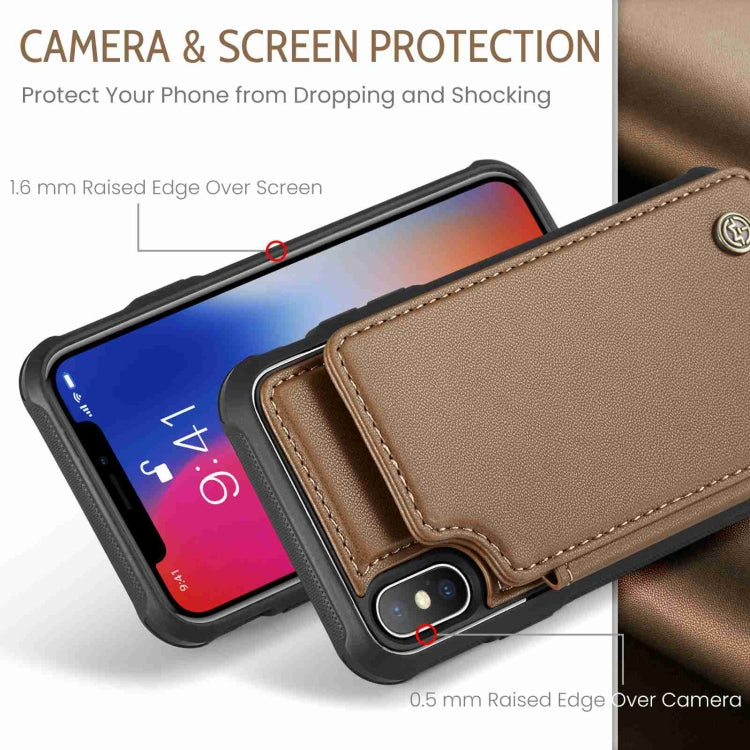 For iPhone XS / X CaseMe C22 Card Slots Holder RFID Anti-theft Phone Case(Brown) - More iPhone Cases by CaseMe | Online Shopping South Africa | PMC Jewellery | Buy Now Pay Later Mobicred