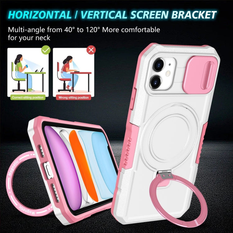 For iPhone 12 Sliding Camshield Magsafe Holder TPU Hybrid PC Phone Case(Pink White) - iPhone 12 / 12 Pro Cases by PMC Jewellery | Online Shopping South Africa | PMC Jewellery