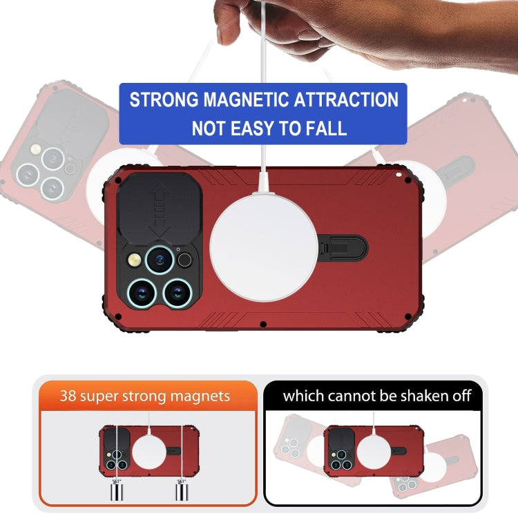 For iPhone 15 Camera Shield MagSafe Holder Life Waterproof Phone Case(Red) - iPhone 15 Cases by PMC Jewellery | Online Shopping South Africa | PMC Jewellery