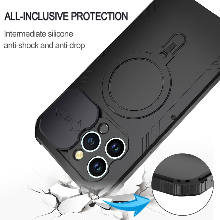 For iPhone 15 Camera Shield MagSafe Holder Life Waterproof Phone Case(Black) - iPhone 15 Cases by PMC Jewellery | Online Shopping South Africa | PMC Jewellery