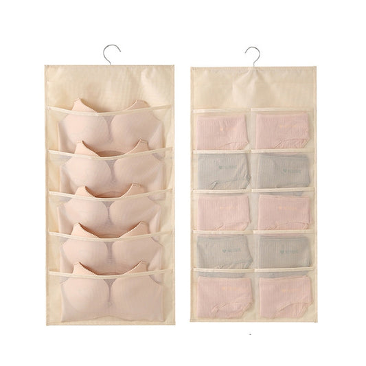 5+10 Grids Underwear Storage Bag Non-woven Double-sided Hanging Storage Bag(Beige) - Storage Bags by PMC Jewellery | Online Shopping South Africa | PMC Jewellery | Buy Now Pay Later Mobicred