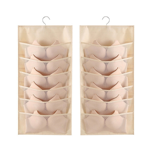 6+6 Grids Underwear Storage Bag Non-woven Double-sided Hanging Storage Bag(Beige) - Storage Bags by PMC Jewellery | Online Shopping South Africa | PMC Jewellery | Buy Now Pay Later Mobicred