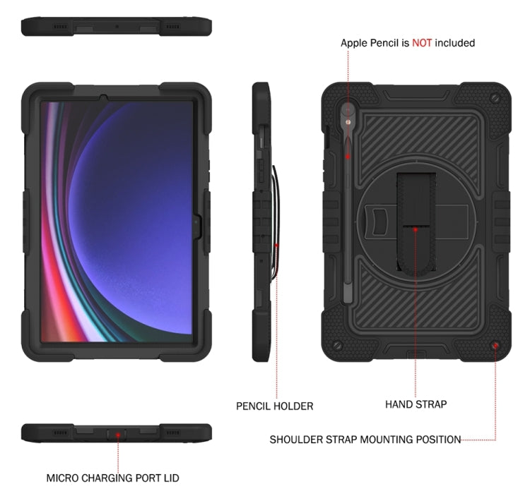 For Samsung Galaxy Tab S9 360 Degree Rotation PC Contrast Silicone Tablet Case(Black) - free shipping - PMC Jewellery - Order now!